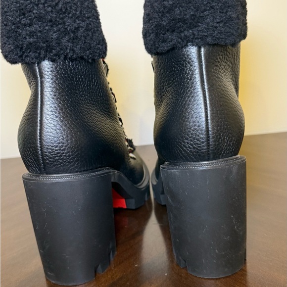 Christian Louboutin Black and Red Ankle Boots with Shearling Trim - Picture 5 of 6